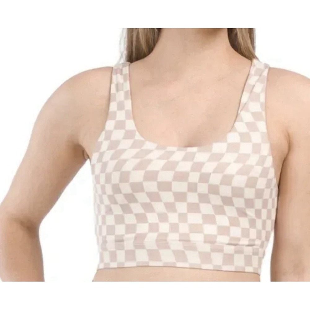 WILO‎ The Label Sports Bra Wave Checker Print Cream Tan Women's Size Small